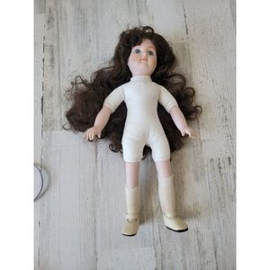 Mann porcelain doll girl brunette curly school child collectible Vintage